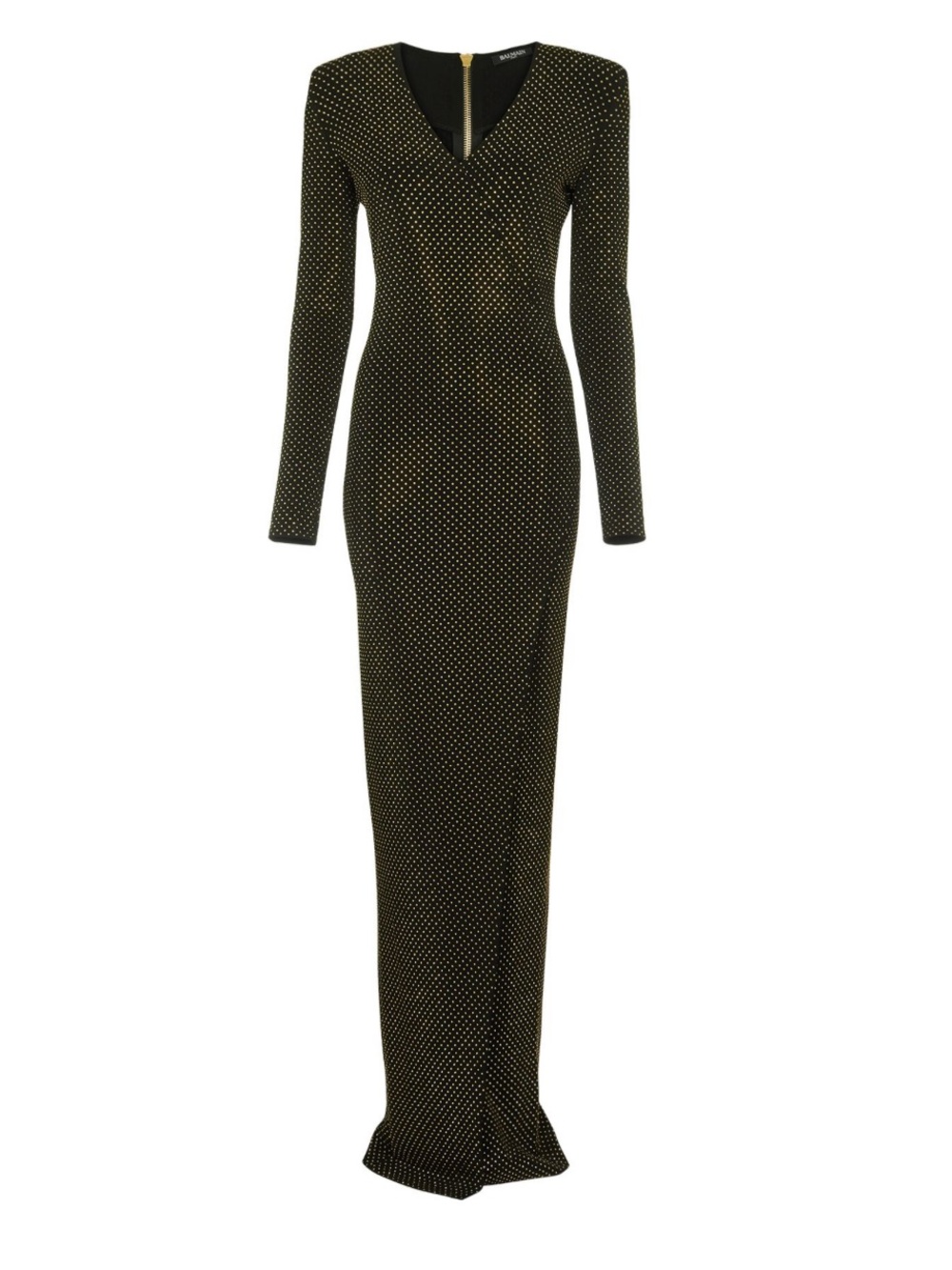 Balmain Black and Gold Polka-Dot Long Sleeve Gown